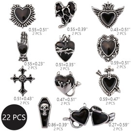 CharmeFleur Y2K 3D Chrome Gemstone Nail Charms Black Gothic Set with Cross Heart Tombstone Red Retro Designs DIY Bracelet Charms Black