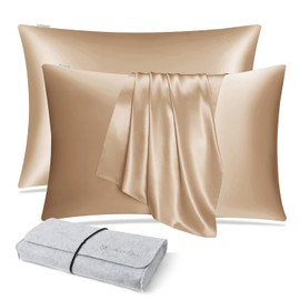 DISANGNI 100% Natural Mulberry Silk Pillow case for Hair and Skin with Hidden Zipper 22 Momme Both Sides Real Silk Pillow Case (2pc Standard Size 20" x26", Gold)