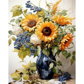 Yunruily Flowers Canvas Paint by Numbers for Adults-Flower Adults' Paint-by-Number Kits,Flowers Vases Painting by Numbers Kit for Perfect for Gifts Home Wall Decor(16x20inch)