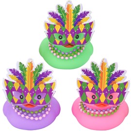 MuMyer Mardi Gras Car Ducks, 3 Pack Mini Rubber Ducks Car Ornament with Mini Mardi Gras Mask Beads Necklace Bath Float Decorations for Birthday Party Favors Carnival Gift
