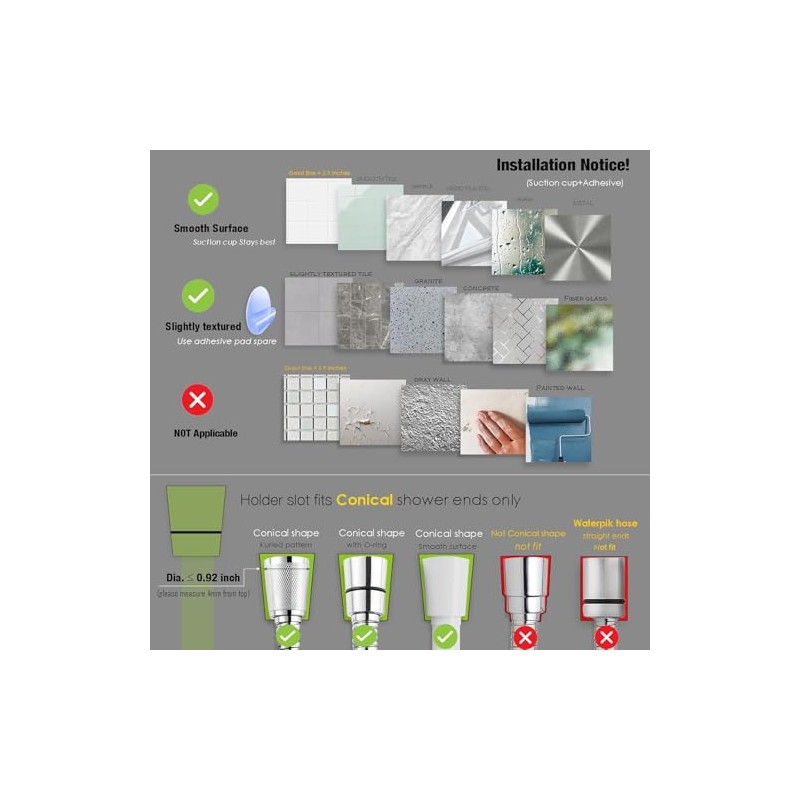 Suction Cup Shower Head Holder, Adjustable Relocatable 5 Angles Handheld