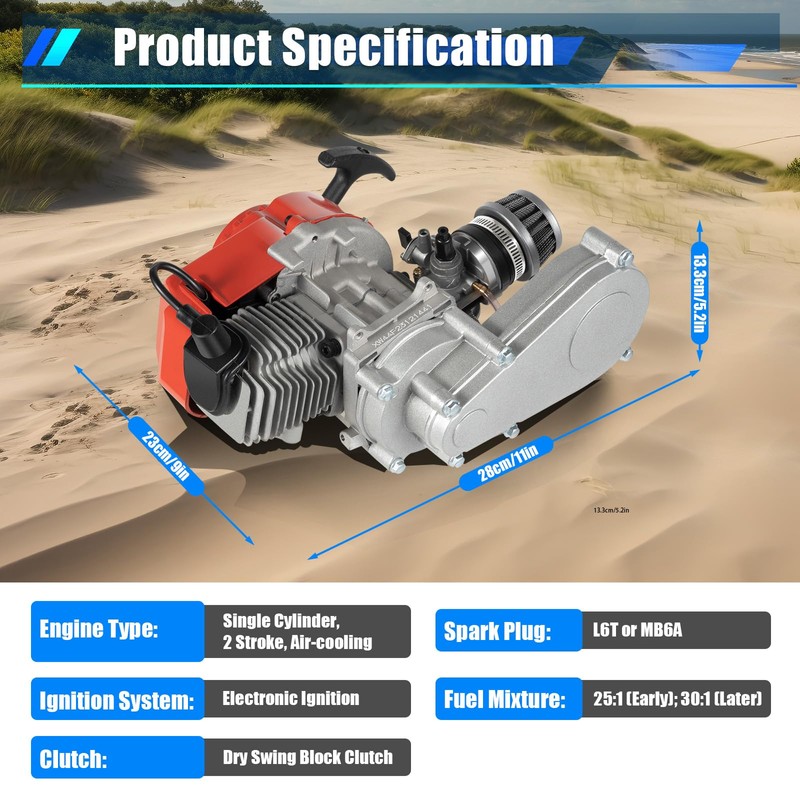 SNKOURIN 49CC 50CC 2-Stroke Pull Start Engine Motor, Single Cylinder
