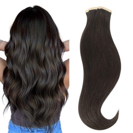hotbanana Tape-In Real Hair Extensions, 55 cm, Tape Extensions, Real Hair, 22 Inches, 20 Pieces, 50 g, Dark Brown Real Hair Extensions Tape, Straight, Remy Real Hair Tape Extensions
