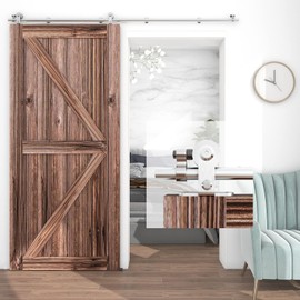 TSMST 7FT Sliding Barn Door Hardware Kit, Top Mount Stainless Steel Heavy Duty Sturdy Barn Door Track for Single Wood Door, Slide Smoothly Quietly (T Style)