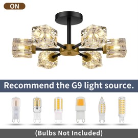 SHINELUX Modern Sputnik Chandelier, 6-Lights Crystal Semi Flush Mount Ceiling Light Fixtures for Dining Room Kitchen Living Room Bedroom Bathroom Entryway Foyer