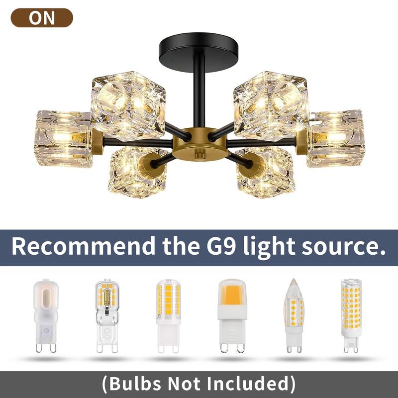 SHINELUX Modern Sputnik Chandelier, 6-Lights Crystal Semi Flush Mount Ceiling