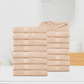 Ample Decor Bath Towels Pack of 16 600 GSM 100% Cotton, Absorbent Soft Premium Quality Machine Washable, Oeko Tex Certified, for Bathroom, Hotel, Spa, Gym, Kitchen - Beige - 30 X 54 Inch