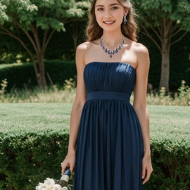 BriLove Gorgeous Wedding Jewelry Set for Women,Shiny Rhinestone Crystal Marquise Leaf Cluster Statement Necklace Dangle Drop Earrings for Wedding Party Prom Accessories Sapphire Color Silver-Tone