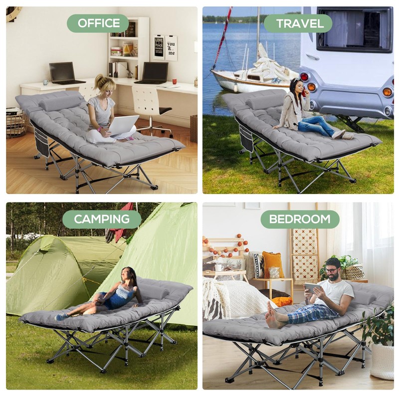 LOENIY 2 Pack Wide Folding Camping Cots with Pillow &