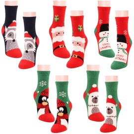 Christmas Socks for Women,Men,Kids,5 Pairs Christmas Fluffy Socks Fuzzy Coral Fleece Socks,Thick Sock Winter Slipper Socks Sleeping Socks Xmas Socks for Christmas Crakers,Xmas Stocking Fillers Gifts