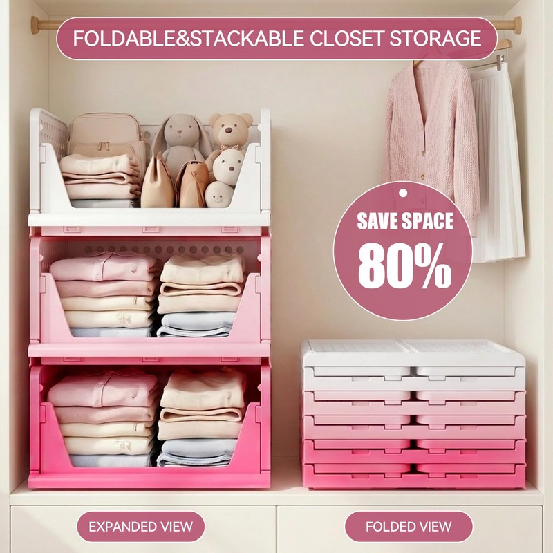 Pink Girl Closet Organizers and Storage Stackable Plastic Drawer Basket