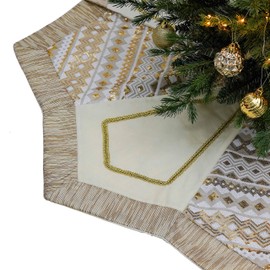 Valery Madelyn 48 inch Elegant White Gold Octagon Christmas Tree Skirt Decorations with Embroidery Patchwork, Themed with Christmas Tree Decor (Not Included)