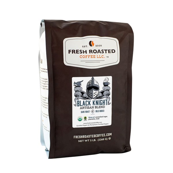 Fresh Roasted Coffee, Organic Black Knight, 5 lb (80 oz), Dark Roast, Fair Trade Kosher, Whole Bean