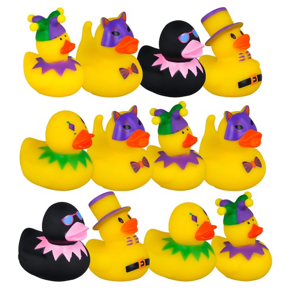 12 x Mardi Grass Rubber Ducks, Funny Rubber Ducks Bath Toy, Various Mini Holiday Ducks for Jeep Ducks, Carnival Parades Party Gifts, Summer Beach and Pool Events
