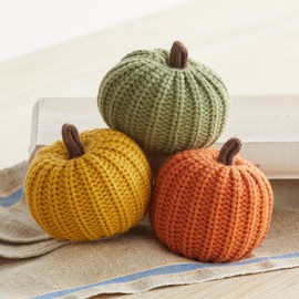 Small knit pumpkins set of 3, fall bowl filler, Thanksgiving table setting accent, autumn wedding centerpiece, warm orange and green decorative accent decor (Small Autumn Set)