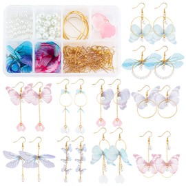 SUNNYCLUE 1 Box DIY Make 10 Pairs Butterfly Earring Making Kit Including Fabric Butterfly Wing Charms Glass Peal Beads Linking Rings Jewellery Findings for Adults Beginners DIY Earring Making