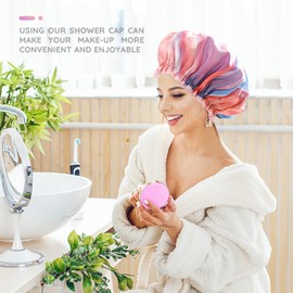 mikimini Shower Cap for Women Long Hair, Reusable, Oversized, Travel Packable, Waterproof Shower Cap, Soft PVC Lining Bath Cap for Girls, Large Shower Cap for Braids XL 2 Pack, Rainbow