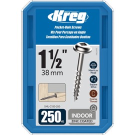 Kreg SML-C150-250 Zinc Pocket Screws, 1-1/2 Inch #8 Coarse Thread, Maxi-Loc Head (250 Count)
