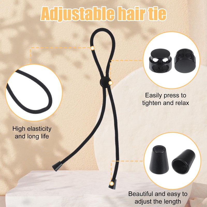 4Pcs Adjustable Elastic Satin Hair Scrunchies Adjust Black Ties Accessories