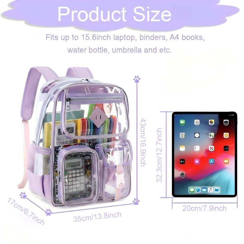 MATMO Clear Backpack for Girls Women Heavy Duty Transparent Backpack