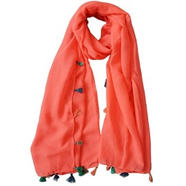 GlamLondon Women's Plain Scarf with Tassel (Coral)