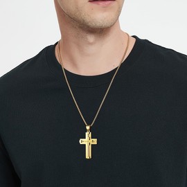 Jurikko Cross Necklace for Men 316L Stainless Steel Big Jesus Christ Silver/Gold/Black Men's Cross Pendant Necklace Rolo Chain