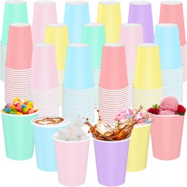 Zhehao Pastel Disposable Cups Summer Paper Coffee Color Paper Cups for Pastel Rainbow Birthday Party Supplies Xmas Holiday Table Decorations(60 Pcs,12 oz)