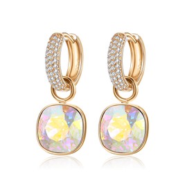 XUPING Hoop Earrings for Women Trendy Dangle Crystal Huggie 14k Gold Plated CZ Earrings Cubic Zirconia Hypoallergenic Earring Jewelry (AB）