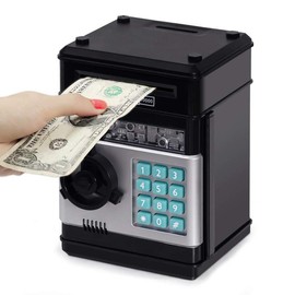 Piggy Bank Cash Coin Can ATM Bank Electronic Coin Money Bank for Kids Age 3-12, Money Savings Box Mini ATM Coin Bank Toys Gifts for 3 4 5 6 7 8 9 10 11 12 Year Old Boys Girls - Color: Black