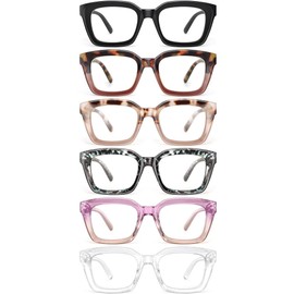 miyya 6 Pack Fashion Reading Glasses for Women, Blue Light Blocking/Anti UV Readers Oversized Square with Spring Hinge (M5 6 pack Mix, 3.5)