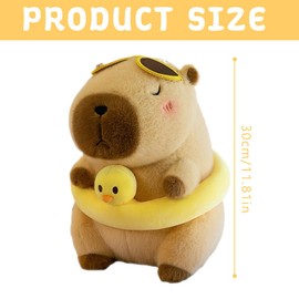XPJBKC Capybara Cuddly Toy with Swimming Ring and Sunglasses, 30 cm Capybara Plush Toy, Cute Capybara Plush Toy, Super Soft Capybara Plush Toy, Children and Collectors