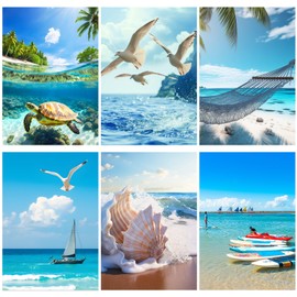 Frienda 6 Pcs Diamond Painting Kits 12 x 16 Inch DIY 5D Abstract Landscapes Diamond Art Full Round Drill Crafts for Adults Youth Beginners Numbers for Home Wall Decor (Ocean)