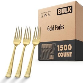 Stock Your Home 1500 Disposable Heavy Duty Plastic Forks, Fancy Plastic Silverware Looks Like Real Cutlery - Utensils Perfect for Catering Events, Restaurants, Parties and Weddings (Gold)