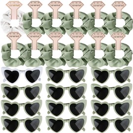 Clcnsusilk Satin Bridesmaid Proposal Gifts Scrunchies Bachelorette HairTies Set of 6 sunglasses Bridal Shower No Damage Hair ties ideas Gift for Wedding Party Favors (12pcs White&Sage Green)
