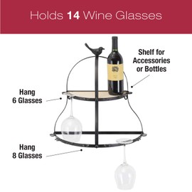 EXCELLO GLOBAL PRODUCTS Wall Mounted Wine Glass Holder: Holds 14 Wine Glasses. - EGP-HD-0033