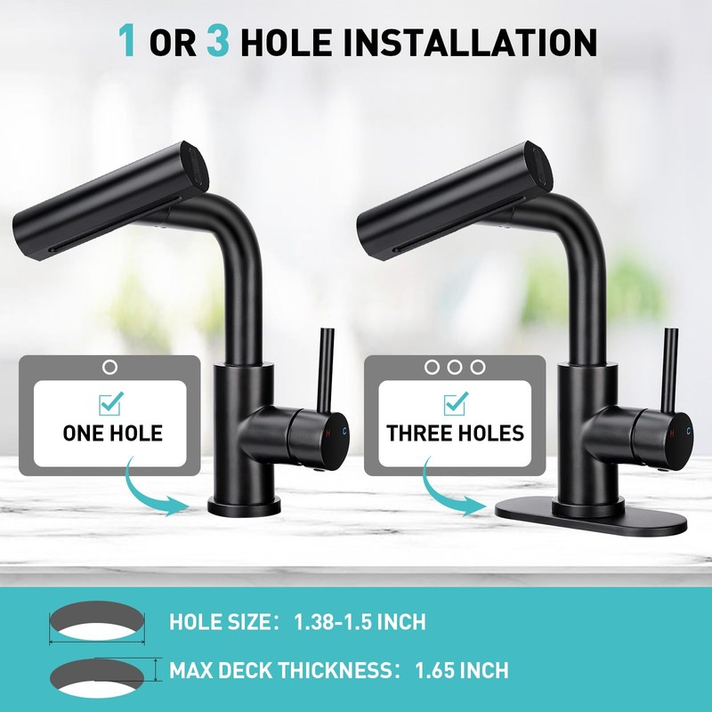 Bietor Bathroom Sink Faucet with 4 Mode Pull Down Sprayer,