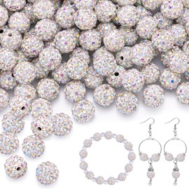 100 pcs 10mm Rhinestone Beads for Jewelry Making, Crystal AB Shiny Round Shamballa Disco Beads Bulk, Sparkle Crystal Clay Christmas Beads for Bracelet Baseball Necklace Earring Crafting and DIY