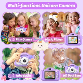 Unicorn Kids’ Camera, Christmas, Birthday Gifts for Boys Age 3-12, 1080P HD Selfie Digital Video Camera, Cute Little Girls’ and Boys’ Gifts/Toys for 3-9 Years