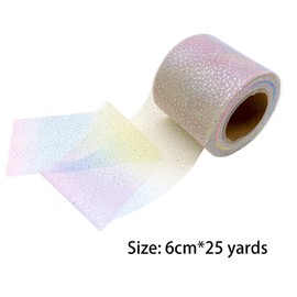 Rainbow Glitter Tulle Rolls 6CM*25 Yard,Spool Tulle for Table Runner,Gradient Glitter Netting Fabric Tulle for Skirt Sewing Wedding Party Gift Ribbon,Gradient Pink Yellow Blue