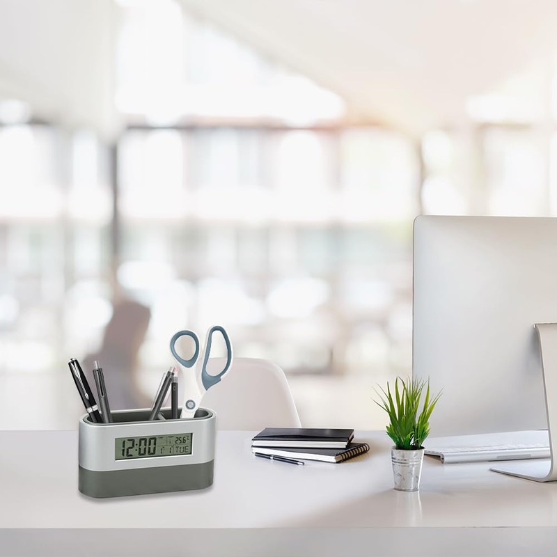 Tiiyee Pen Holder for Desk, Multi Functional LCD Digital Alarm