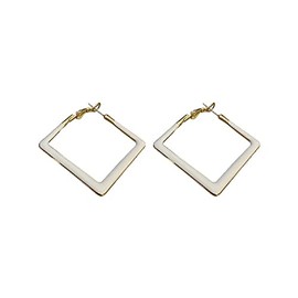 Big Square Geometric Hoop Earring Multicolor Enamel Round Dangle Drop Earrings for Women Exaggerated Statement Jewelry-White Square