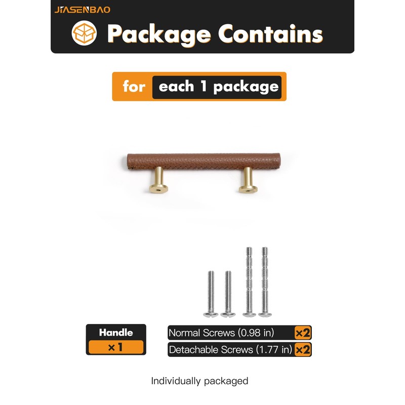 JIASENBAO Brown Leather Drawer Pulls 5 Pack 3" (76mm) Hole