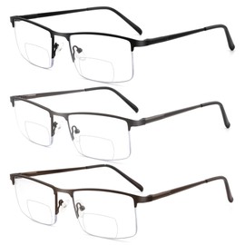 zooxsky 3 Pack Bifocal Reading Glasses for Men,Lightweight Metal Half Frame Clear Top Bi-focal Readers with Spring Hinge+2.75