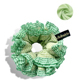 6.2 in Extra Large Scrunchies Hair Ties for Women (15 Colors) - Vintage Plaid Scrunchies for Teens, No Slip Hair Bands for Thick Hair, 90s Retro Fashion (Songhua Green, Queen)