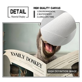 Luixdie Farmhouse Bathroom Wall Art Funny Donkey Sitting in Toilet Pictures Canvas Bath Signs Funny Animal Decor Wall Art for Bathroom Toilet Decoration 12x16inch
