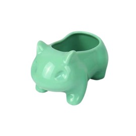 Pinsjar Cartoon Ceramic Flowerpot Glazed Pottery Succulent Pot Cute Planter Ceramic Art Vase Animal Shaped Green with Hole (Medium)