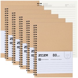 ZCZN A5 Lined Notebook, 6 Pack Spiral Notebook for School, Study, Office Use, 120 Pages/60 Sheets