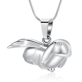 Bunny Rabbit Urn Pendant Necklace for Pets' Ashes - Stainless Steel Cremation Ashes Jewelry Keepsake Memorial Locket (Silver)