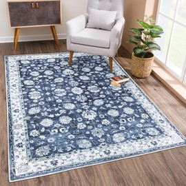 Bloom Rugs Washable Non-Slip 3' x 5' Rug - Dark Blue Traditional Bordered Area Rug for Living Room, Bedroom, Dining Room, and Kitchen - Exact Size: 3' x 5'