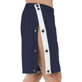 YOSINISO Men's Post Surgery Tearway Shorts, Snap On Off Tear Way Recovery Medical Basketball Shorts 2 Side Leg Full Open Athletic Breakaway Pants with Pockets Dark Blue